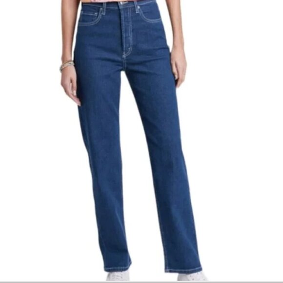 NWT Wild Fable Super High Rise Contrast Stitch Straight Leg Jeans Dark Wash - Picture 1 of 5
